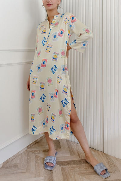 Yellow printed kaftan dress
