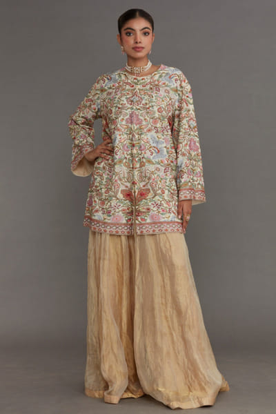 DAR-E-AAB Ivory embroidered short kurta DAREMAY26D144653