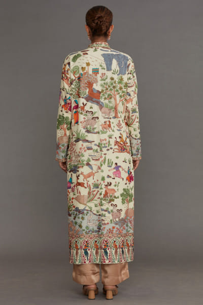 DAR-E-AAB Ivory printed and embroidered long kurta DAREMAY26D144654
