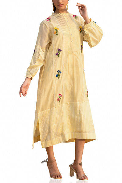 Lemon yellow cotton silk dress