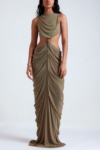 French grey waist cut out dress