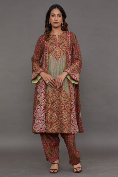 Debyani Pista green cotton silk kurta set DEBJAN26D136049