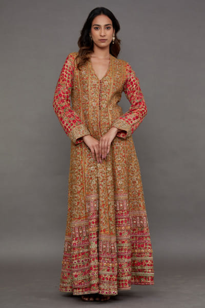 Burnt orange embroidered jacket set