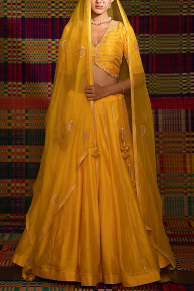 Yellow embroidered lehenga set