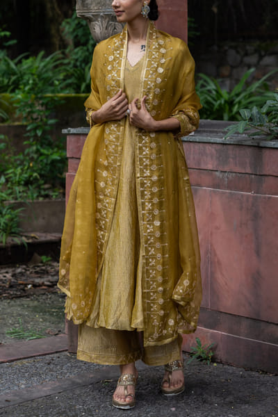 Molten golden yellow A-line kurta set