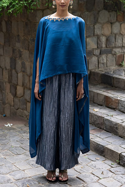 Cobalt blue embroidered kaftan set