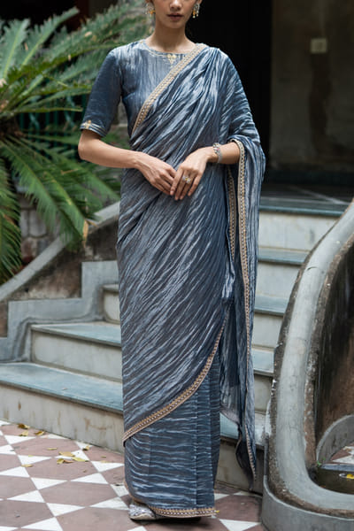 Deep thee Cobalt blue metallic sari set DEEDEC2031