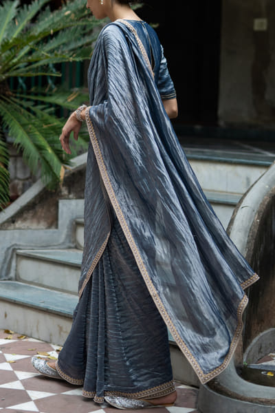Deep thee Cobalt blue metallic sari set DEEDEC2031