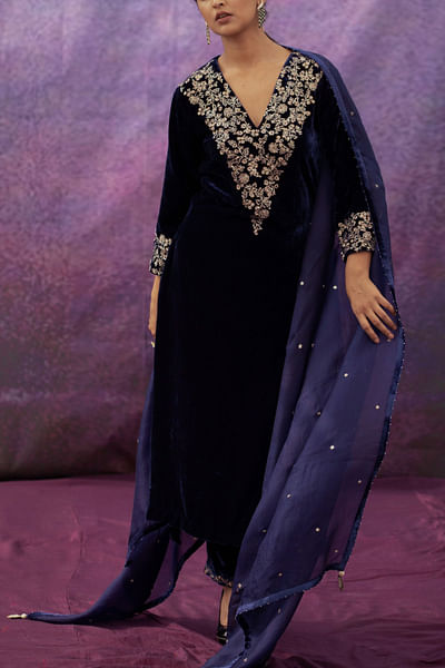 Navy embroidered kurta set