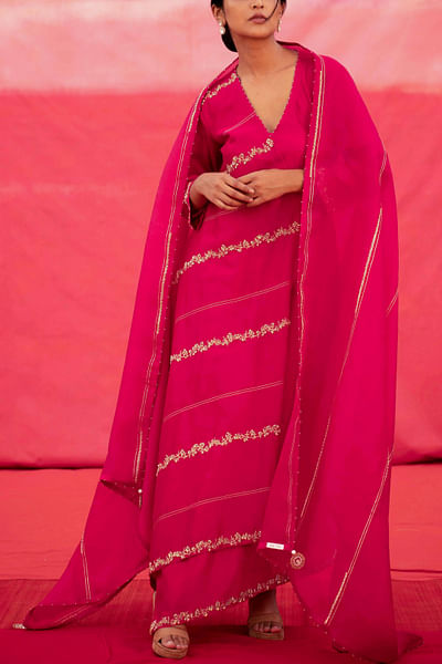 Pink embroidered angrakha set