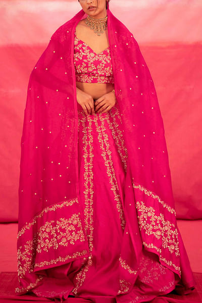 Pink pearl embroidered Lehenga set