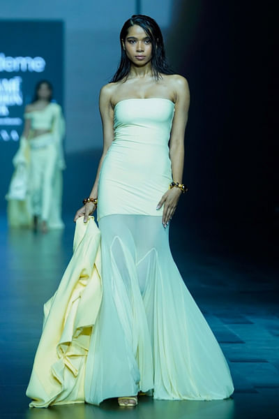 Butter yellow mesh tube gown