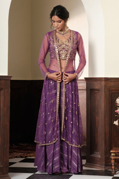Violet embroidered sharara set