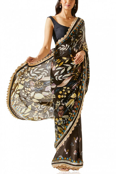 Brown printed sari