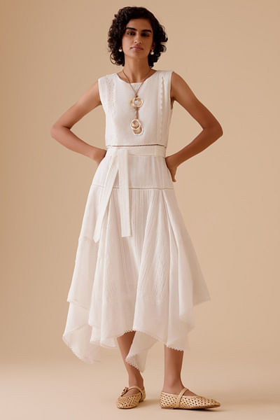Ivory textured and pintuck dress