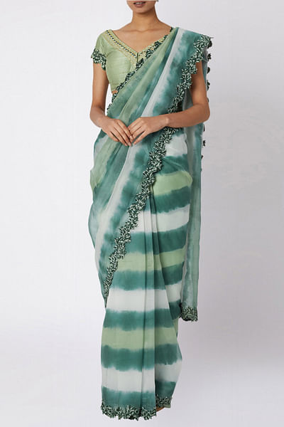 Green tie and dye sari set
