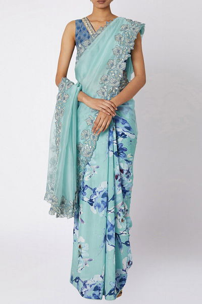 Aqua half and half sari set