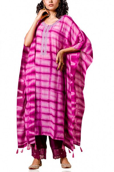 Magenta pink tie and dye kaftan set