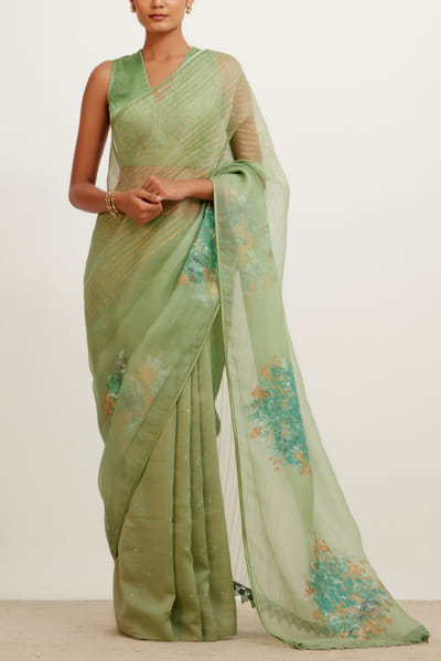 Sage green hand-painted sari