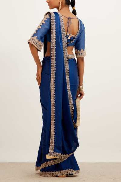 Devnaagri Blue embroidered satin sari DEVDEC2205