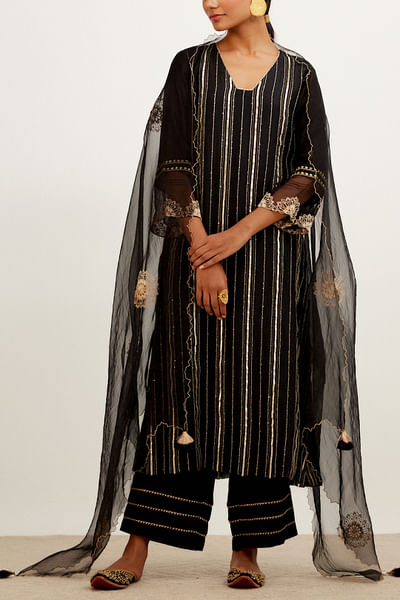 Black chanderi kurta set