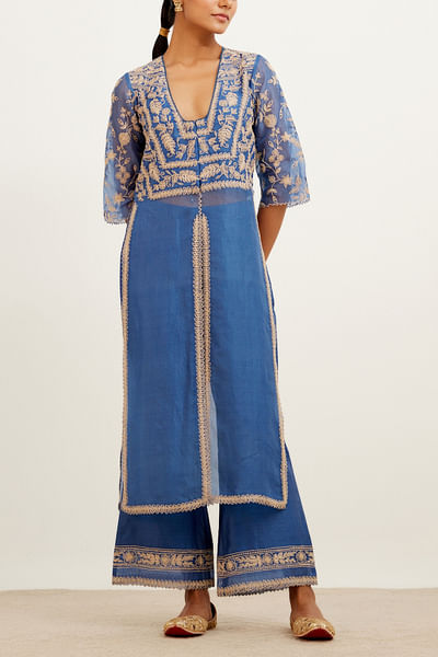 Blue chanderi kurta set