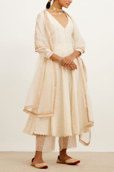 Ivory chanderi anarkali set