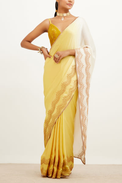 Yellow shaded satin sari