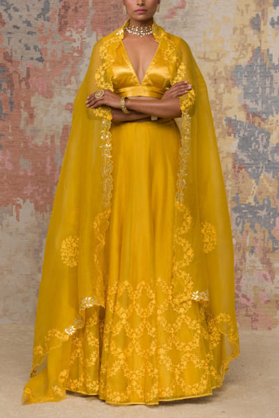 Devnaagri Mustard organza lehenga set DEVJUN20011