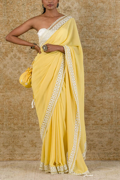Yellow georgette sari set