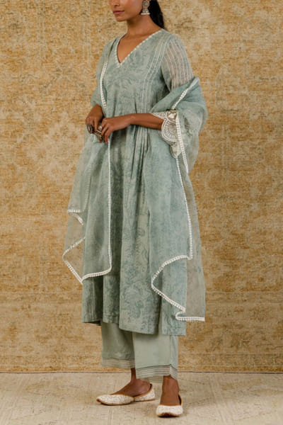 Devnaagri Sea green block printed kurta set DEVMAYA671