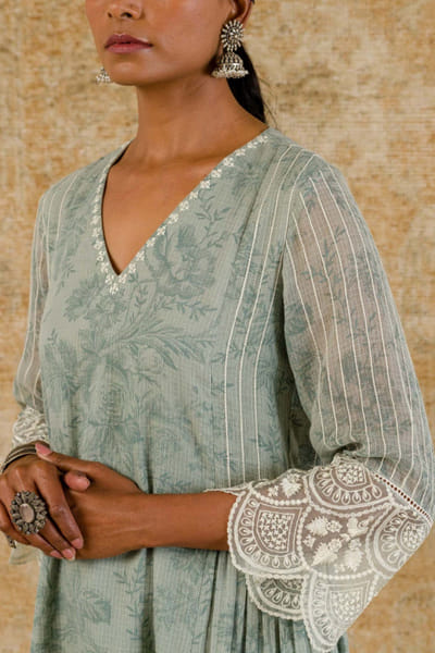 Devnaagri Sea green block printed kurta set DEVMAYA671