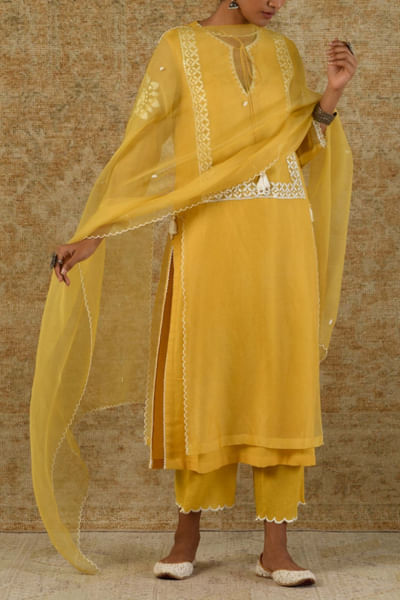 Yellow organza kurta set
