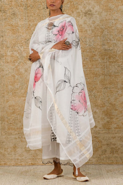 Ivory block printed kurta set