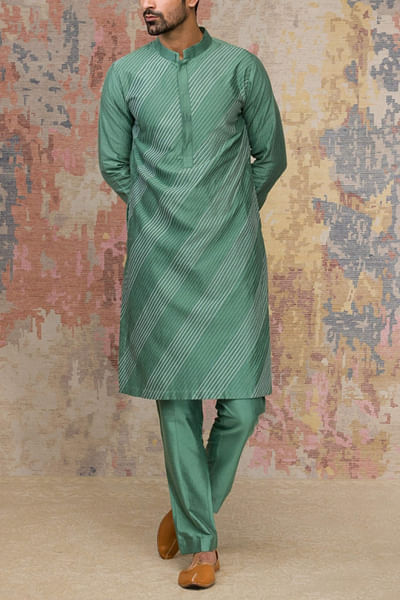 Green cotton silk kurta set