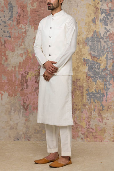 Ivory block printed kurta set