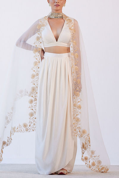 Ivory draped skirt and blouse