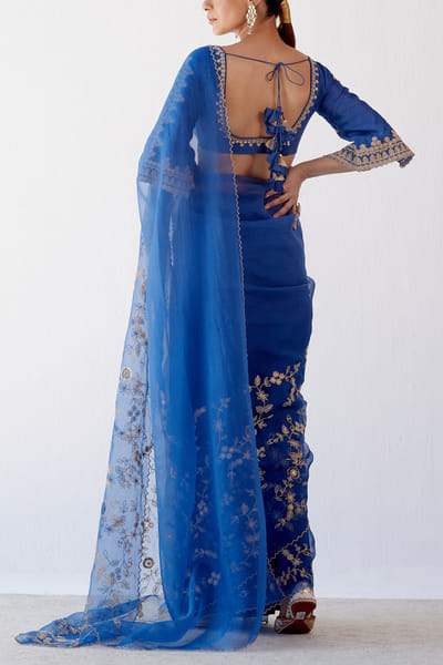 Devnaagri Blue embroidered organza sari set DEVOCT2221