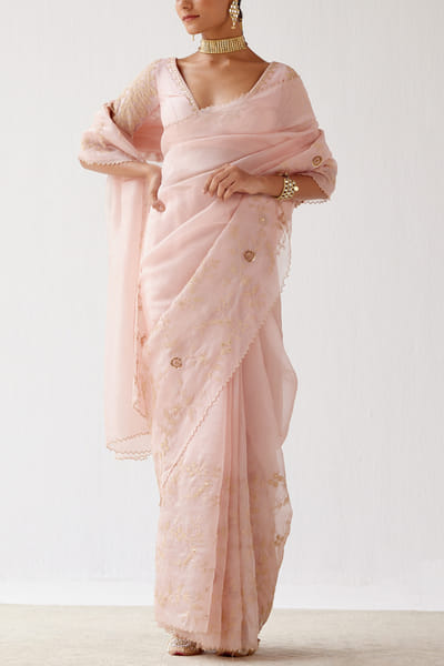 Devnaagri Pink embroidered organza sari set DEVOCT2222