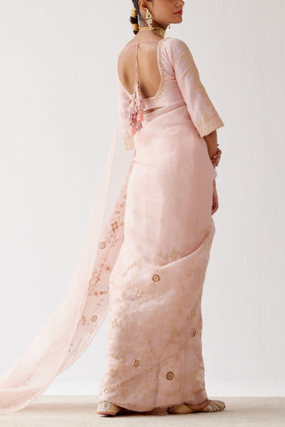Devnaagri Pink embroidered organza sari set DEVOCT2222