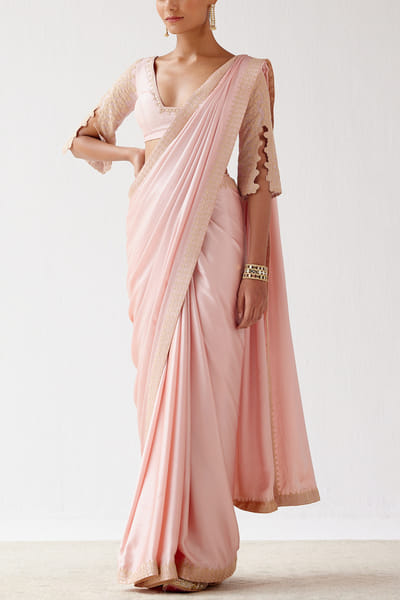 Devnaagri Pink embroidered satin sari set DEVOCT2223