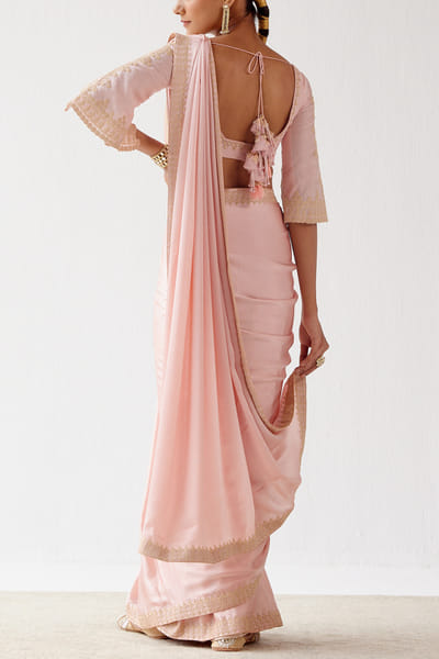 Devnaagri Pink embroidered satin sari set DEVOCT2223