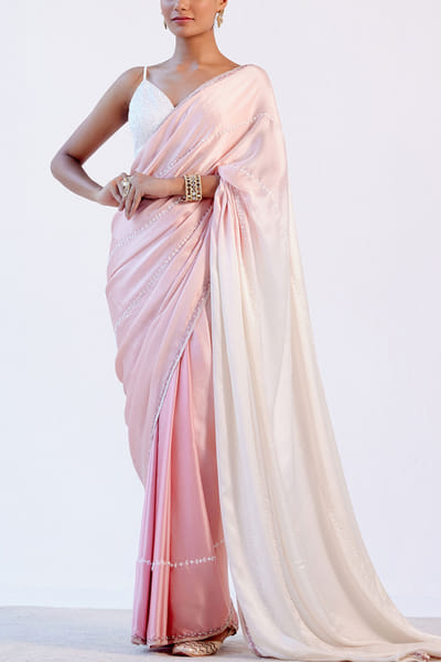 Devnaagri Ombre pink satin sari set DEVOCT2224