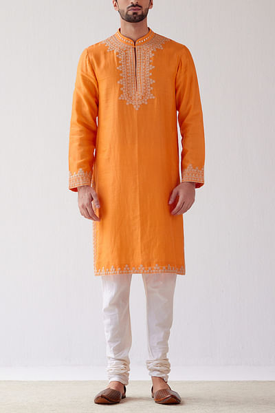 Orange embroidered kurta set