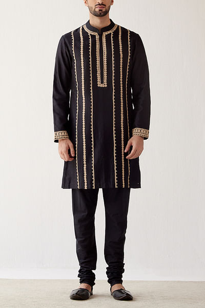Black embroidered chanderi kurta set