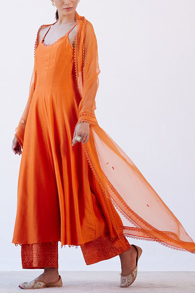 Orange chanderi anarkali set