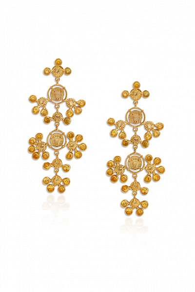 Yellow embellished chandelier earrings