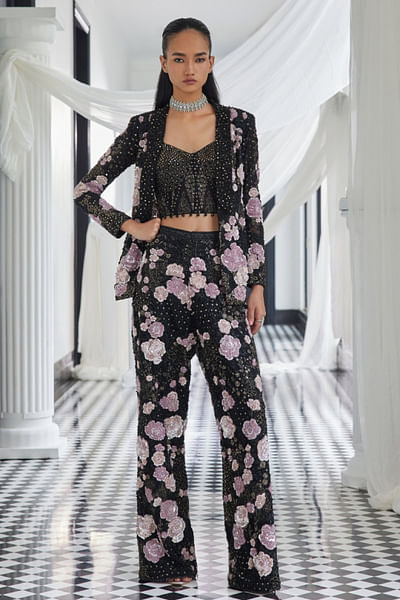 Black embellished jacket set