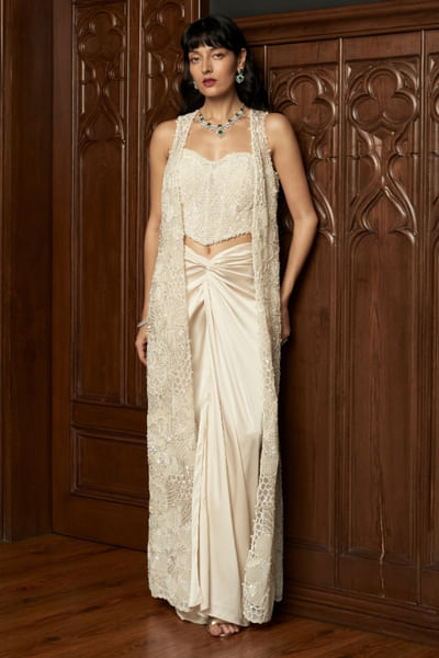 Ivory Indo-Western jacket and skirt set