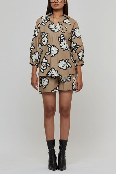 Beige floral printed co-ords